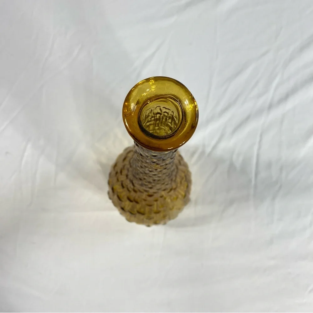 Vintage Dark Amber Wax Drip 60’s Genie Bottle Elongated Vase / Decanter